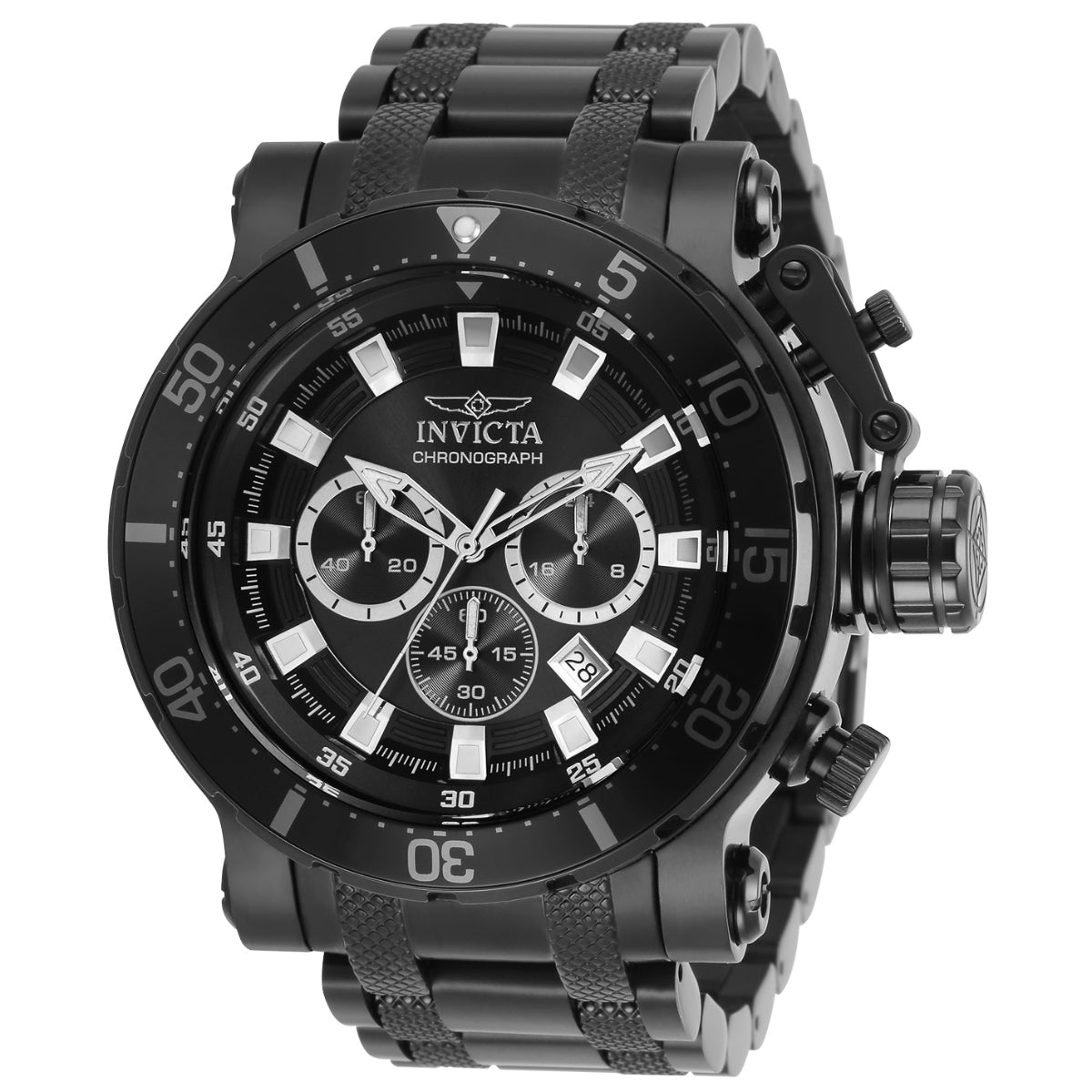 Invicta Coalition Forces Night Hawk Men's 52mm Black and Silver Black Band Watch 32727 front view
