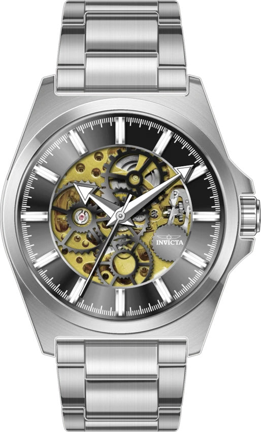 Invicta Objet D Art Men's 44mm Black Skeleton Silver Band Watch 69993 front view