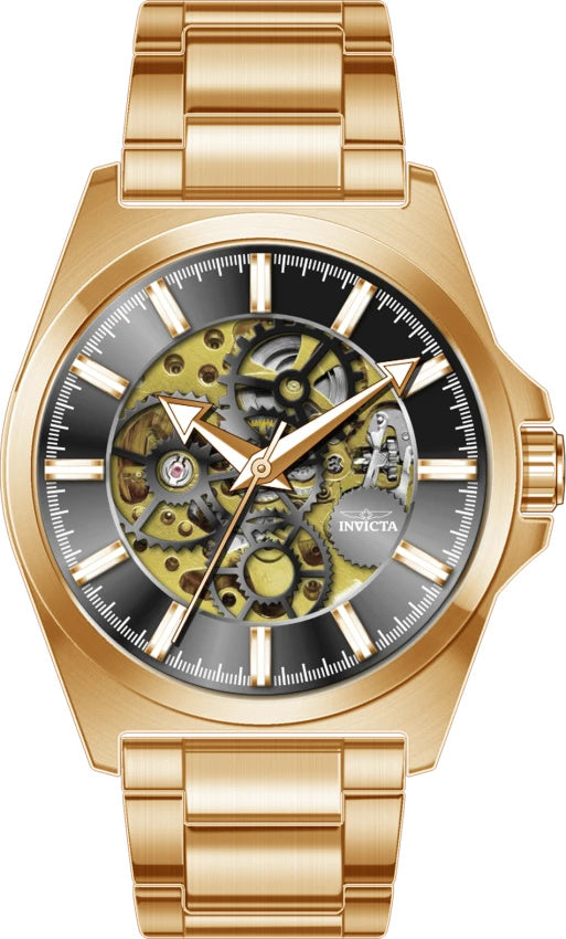 Invicta Objet D Art Men's 44mm Black Skeleton Gold Band Watch 69998 front view