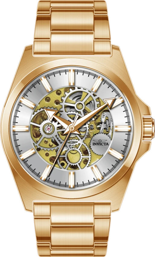 Invicta Objet D Art Men's 44mm Silver Skeleton Gold Band Watch 69999 front view